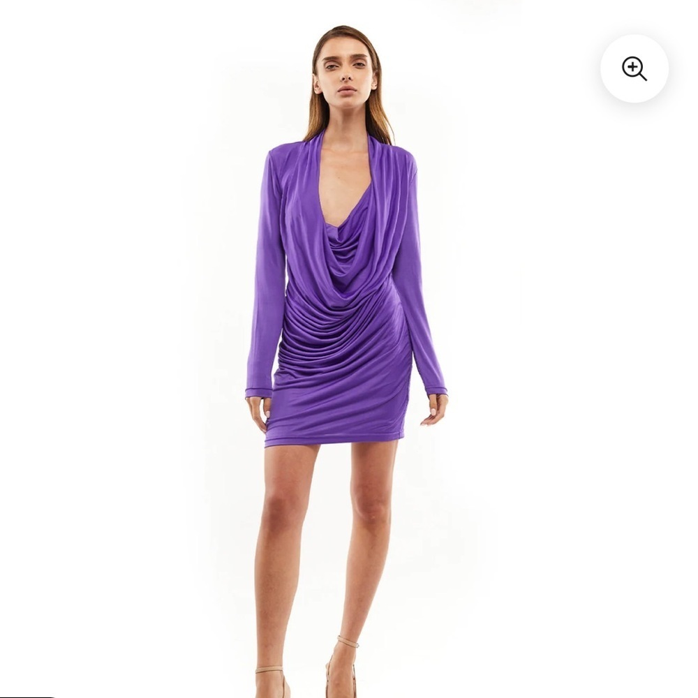 MOTHER OF ALL Mini Party Dress Amethyst Orchid Women’s Medium Draped Neckline